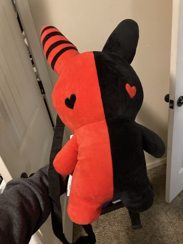 Customer photo review of Bunny Plush Backpack 20" (RED/BLACK)