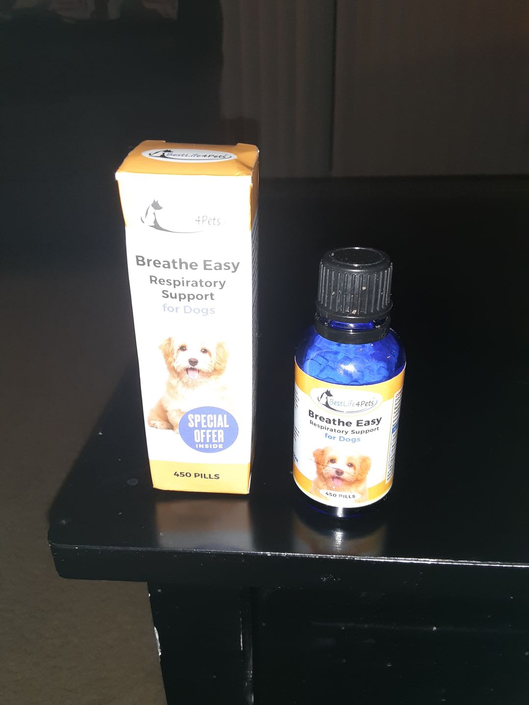 Customer photo review of Breathe Easy Respiratory Support for Dogs - Soothes Kennel Cough, Runny Nose and Dog Flu (450 Pills)