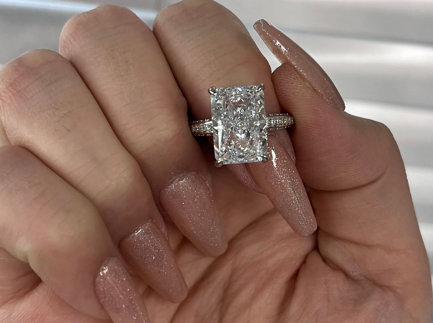 Customer photo review of 7.0Ct Elongated Radiant Cut Engagement Ring For Women In Sterling Silver