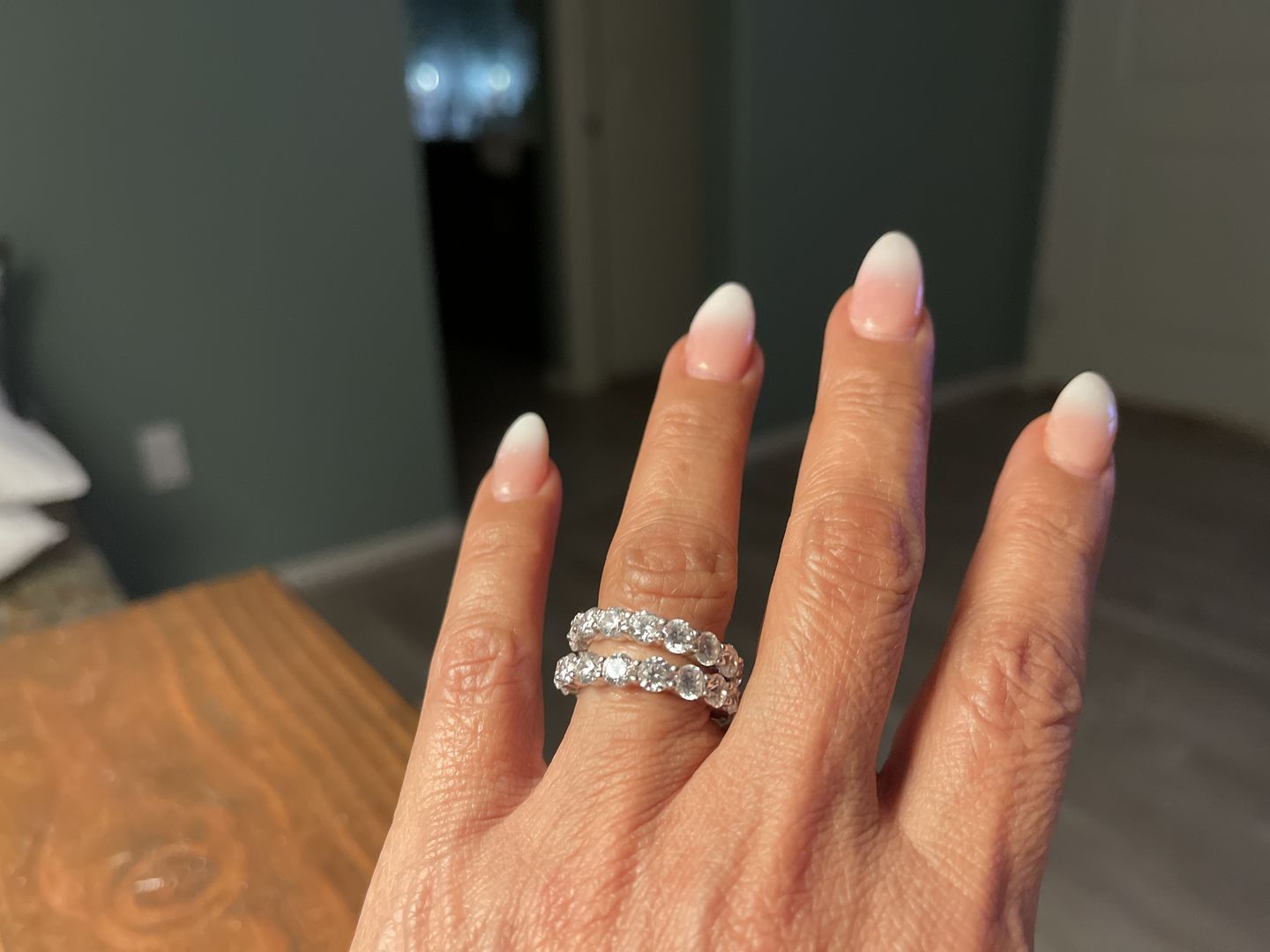 Customer photo review of Round Sona Diamond Sterling Silver Wedding Band Eternity Ring