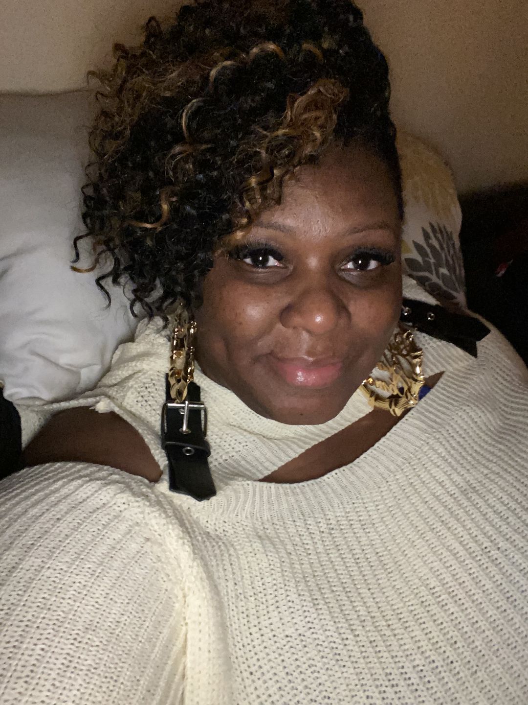 Customer photo review of 18k Gold Plated Protect Black Women Bamboo Hoop Earrings