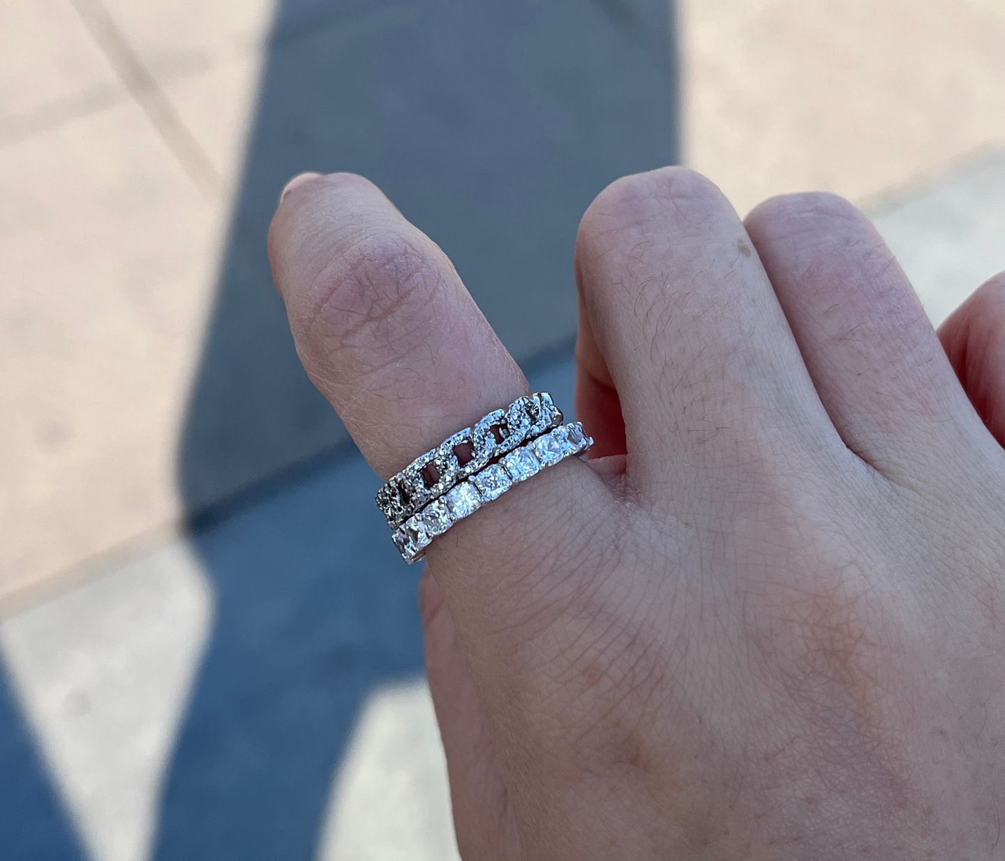 Customer photo review of S925 2.5 Carat Cushion Cut Women's Wedding Band In Sterling Silver Stackable Ring