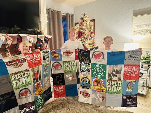 T-shirt quilt with sports, community service themes by Stephanie from OK