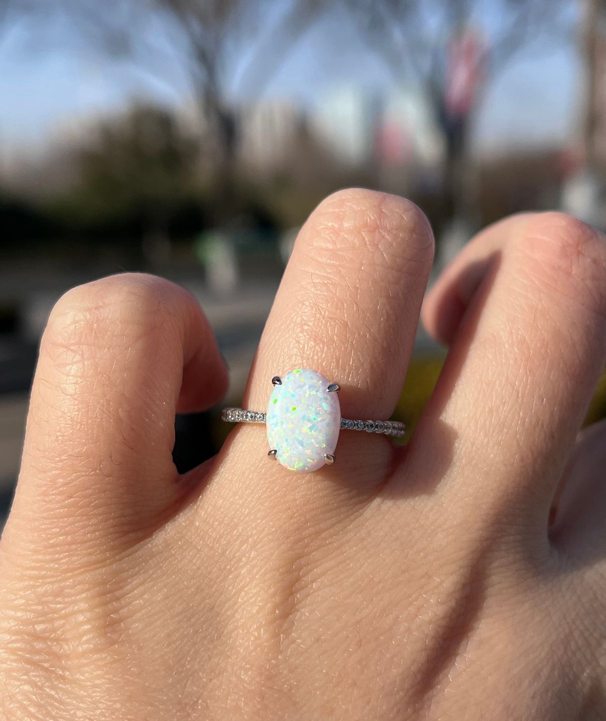 Customer photo review of Louily Elegant Oval Cut Opal Stone Engagement Ring In Sterling Silver