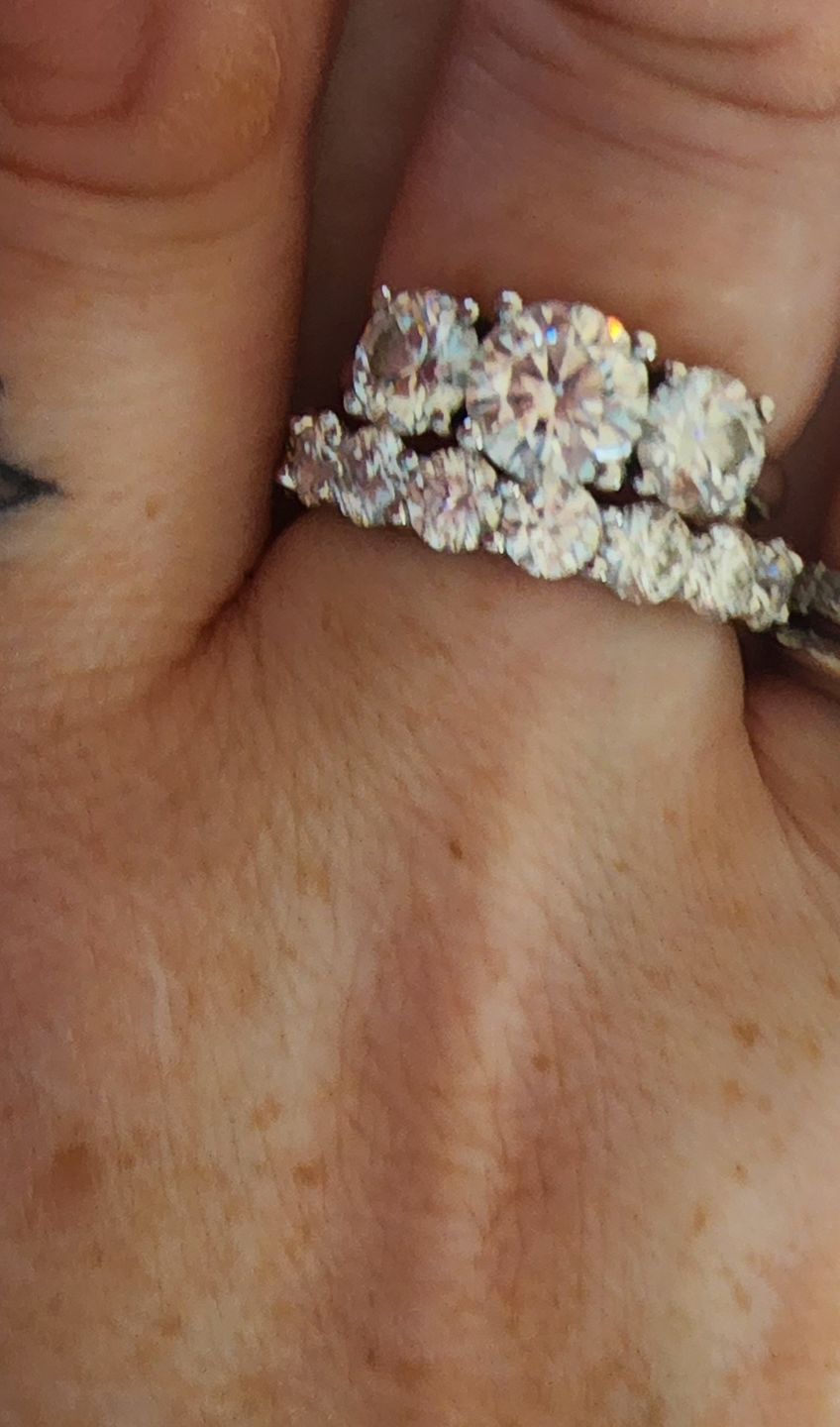 Customer photo review of Round Moissanite Eternity Sterling Silver Wedding Band Ring
