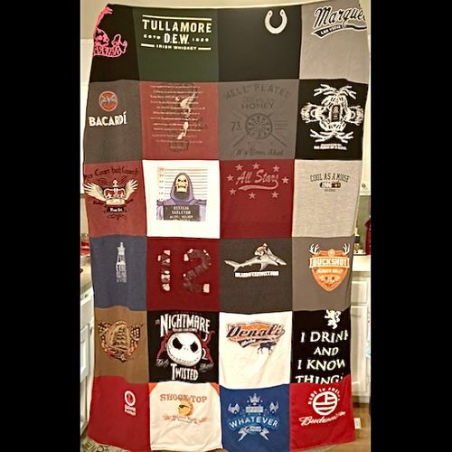 T-shirt quilt with drinking, parties themes by Adriane from NJ