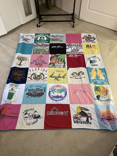 T-shirt quilt with travel, beaches themes by Michelle from VA