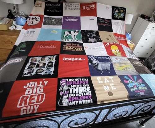 T-shirt quilt with pets, dogs themes by Eleanor from NJ