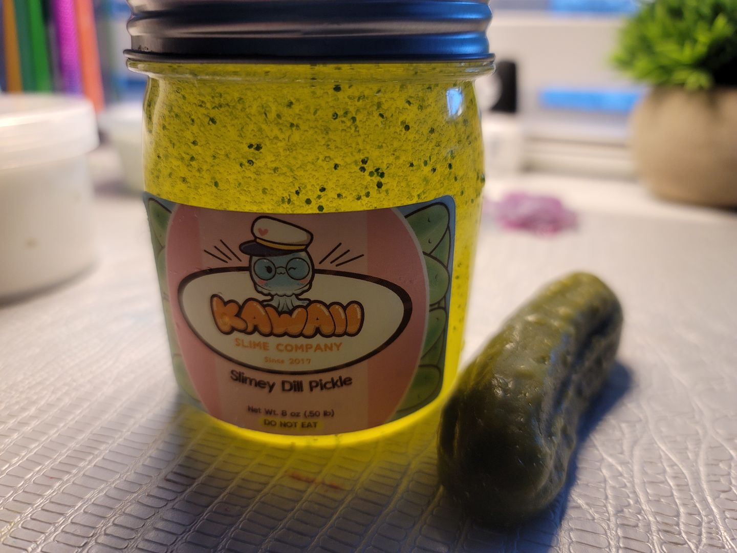 Customer photo review of Shimmery Pickle Clear Slime