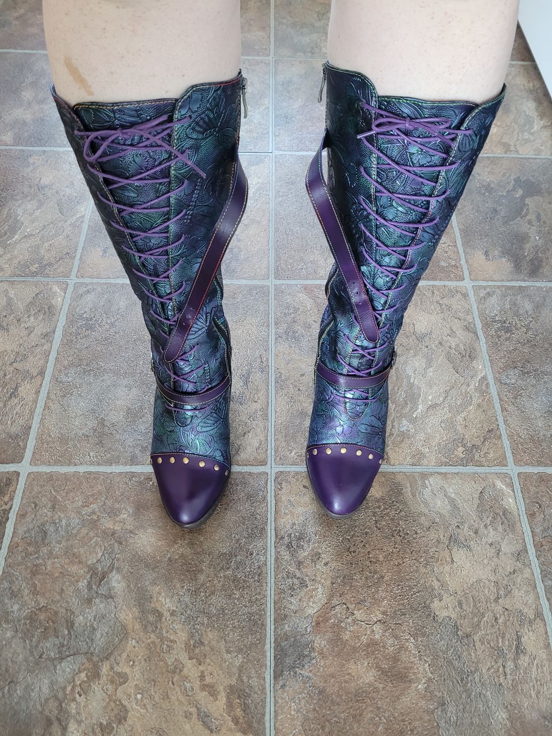 Customer photo review of Warm Embossed Real Leather Dragonfly Boots