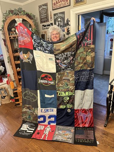 T-shirt quilt with movies, science fiction themes by Kimberly from OH