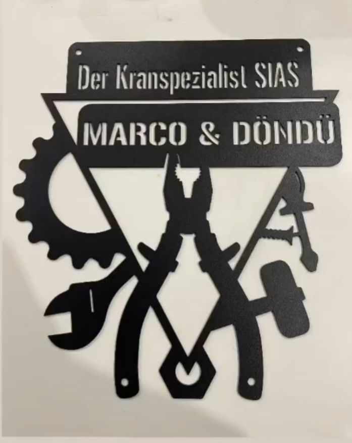 Customer photo review of Werkstattschild - Dreieck aus edlem Stahl (personalisierbar)