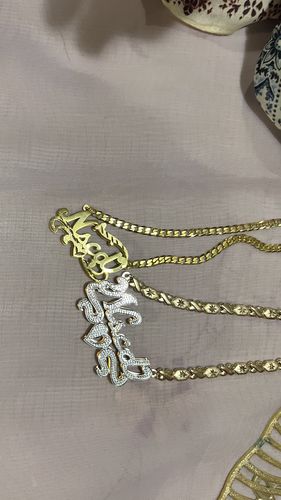 Customer photo review of Double Plated Heart Name Necklace with Hugs and Kisses Chain