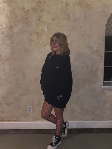 Customer photo review of Cut Crucifix Print Knit Sweater