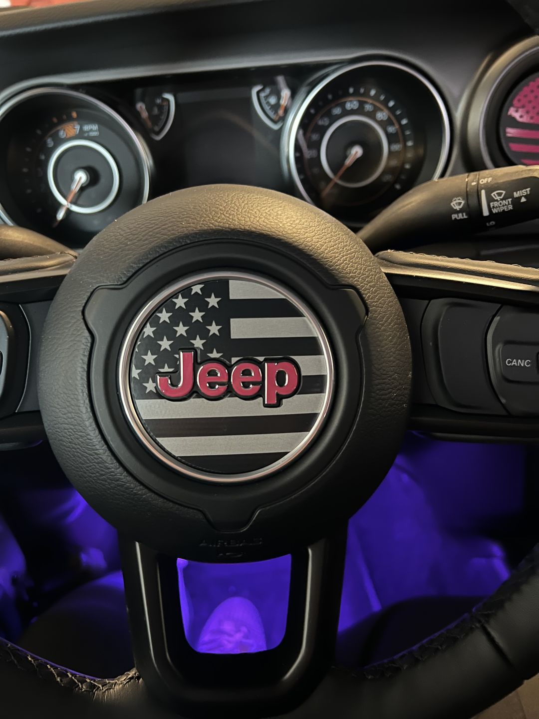 Customer photo review of American Flag Steering Wheel Decal for Jeep