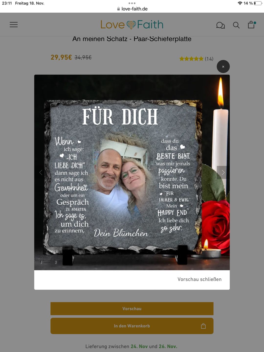 Customer photo review of An meinen Schatz - Paar-Schieferplatte