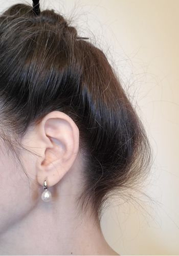 Customer photo review of Solitaire Cultured Pearl Stud Earrings in Sterling Silver