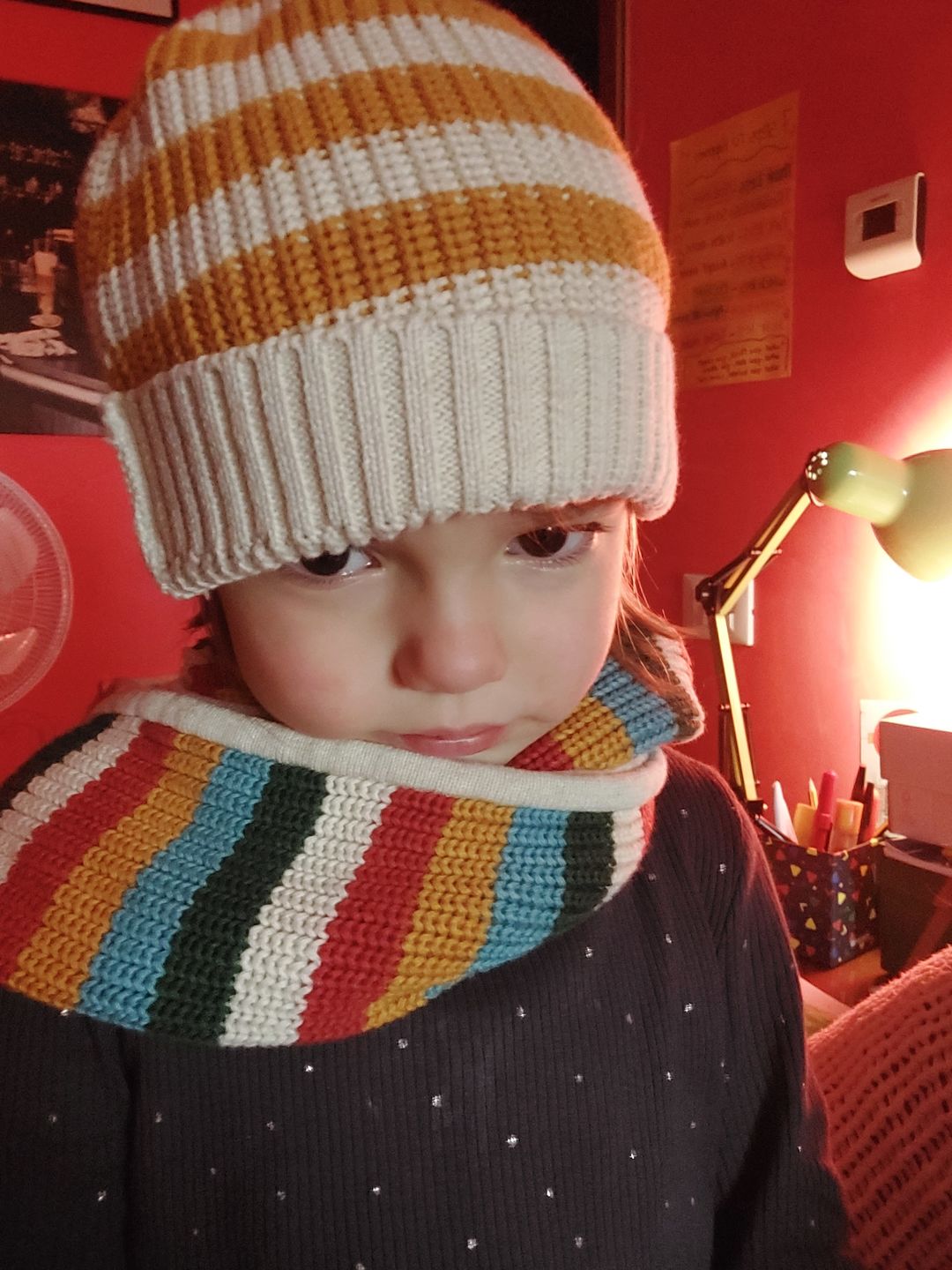 Customer photo review of Rainbow Striped Knitted Scarf