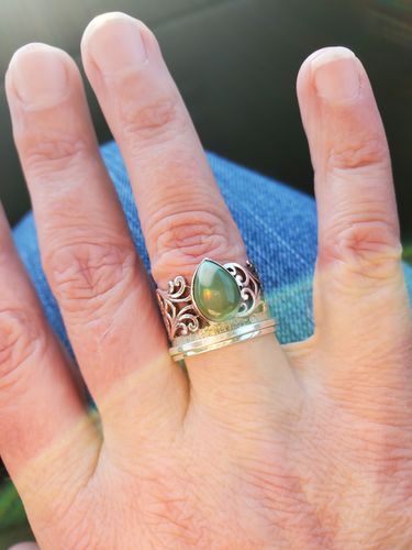 Customer photo review of Teardrop Aquamarine Fidget Ring Sterling Silver