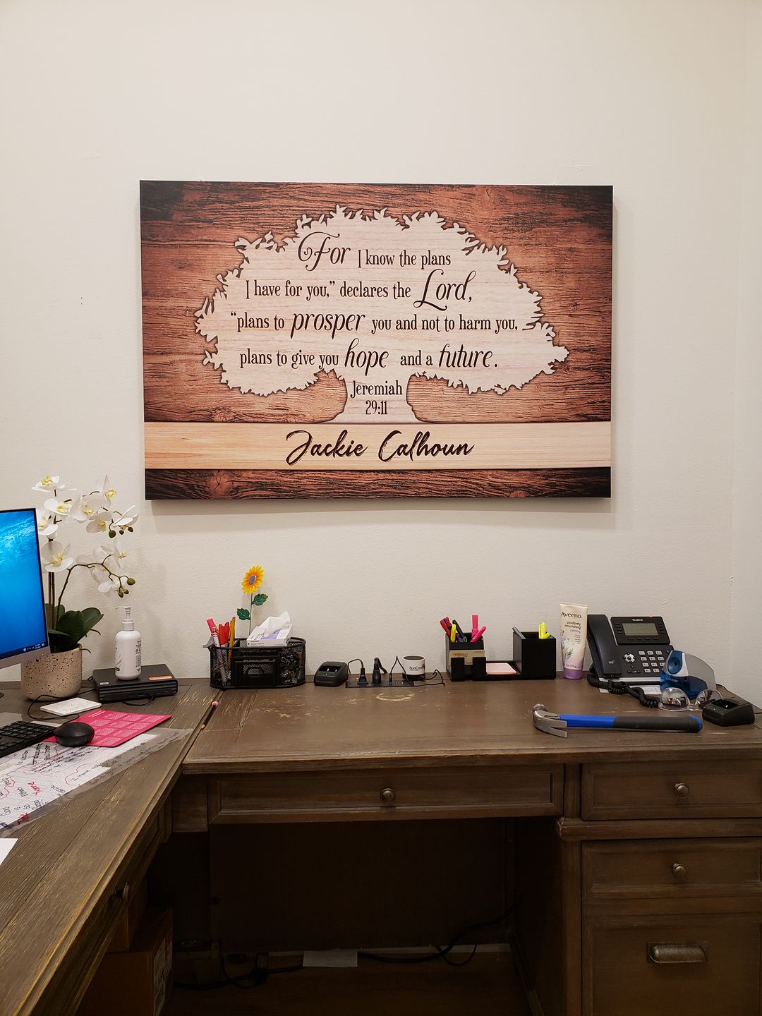 Customer photo review of For I know the plans I have for you Jeremiah 29:11 personalized name wall art canvas