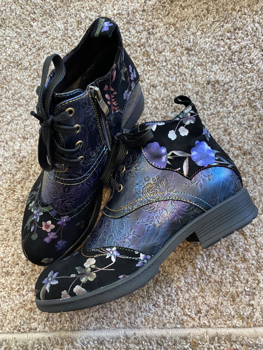 Customer photo review of Genuine Leather Embossed Comfy Ankle Boots