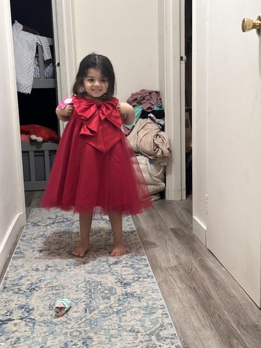 Customer photo review of Cute Bow Fluffy Little Girl Dresses Toddler Christmas Dress Flower Girl Dress