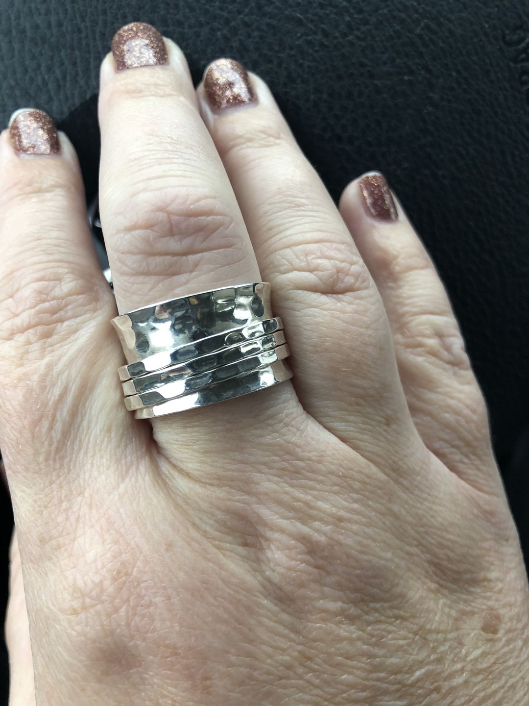 Customer photo review of Wide Band Silver Spinner Ring