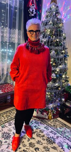 Customer photo review of Plus Size Women Solid Color Corduroy Dress