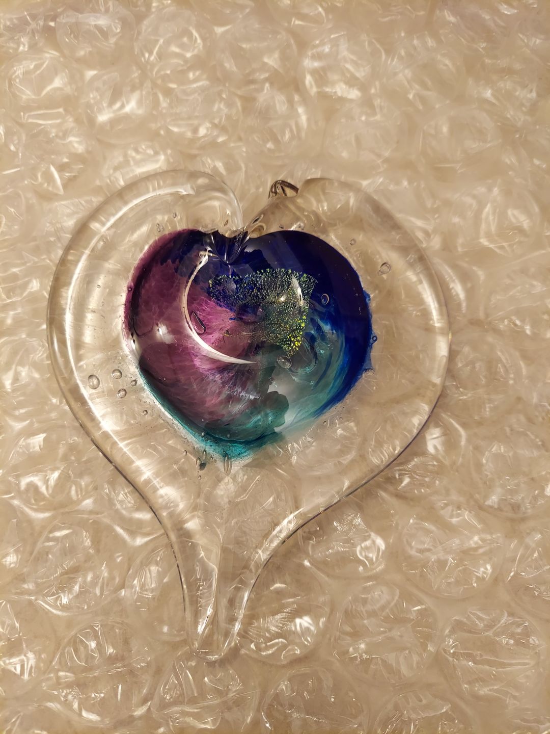 Customer photo review of Dichroic Heart Suncatcher with Infused Cremains