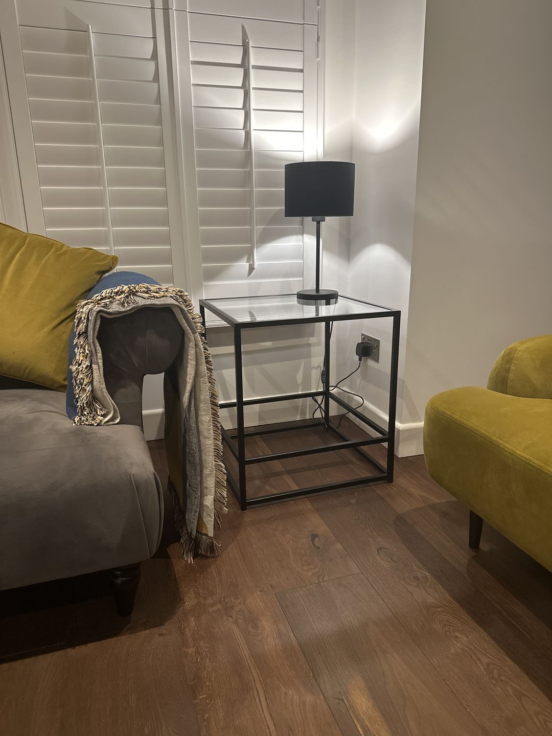 Customer photo review of Glass Metal Side End Table Matte Black Frame