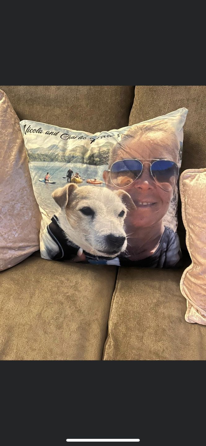 Customer photo review of Custom Photo Pillow with Your Dog Photos, Print Pet Photo on Pillow