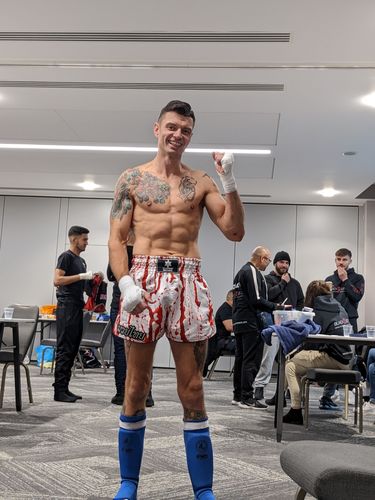 Customer photo review of Dripping Blood Print Muay Thai Boxing Shorts