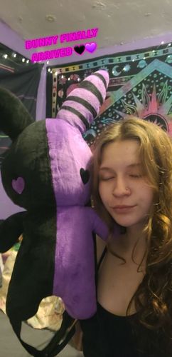 Customer photo review of Rabbit Plush Backpack (20" PURPLE/BLACK)