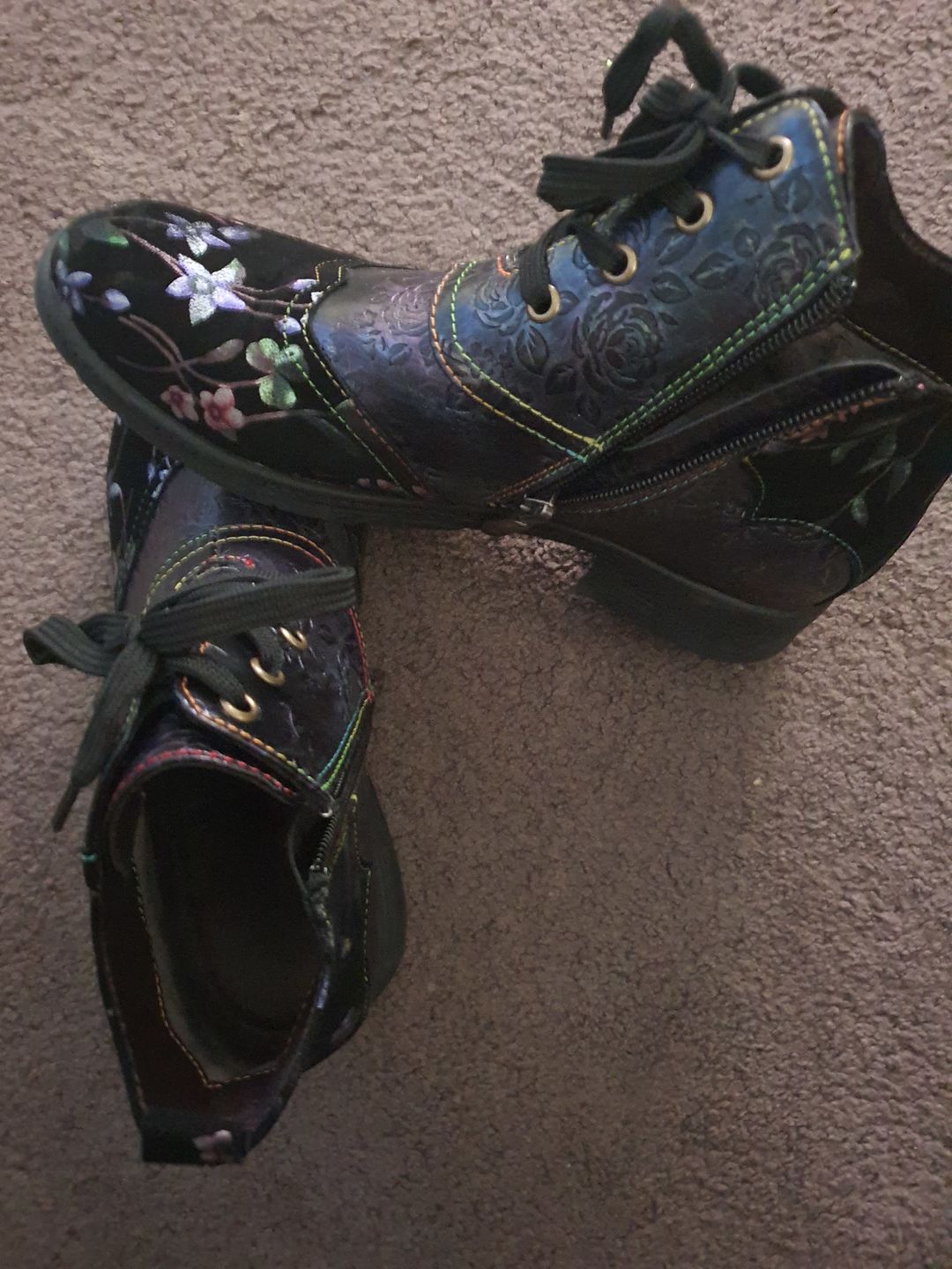 Customer photo review of Genuine Leather Embossed Comfy Ankle Boots