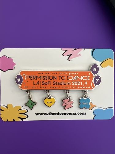 Customer photo review of BTS Permission To Dance LA Concert Enamel Pins