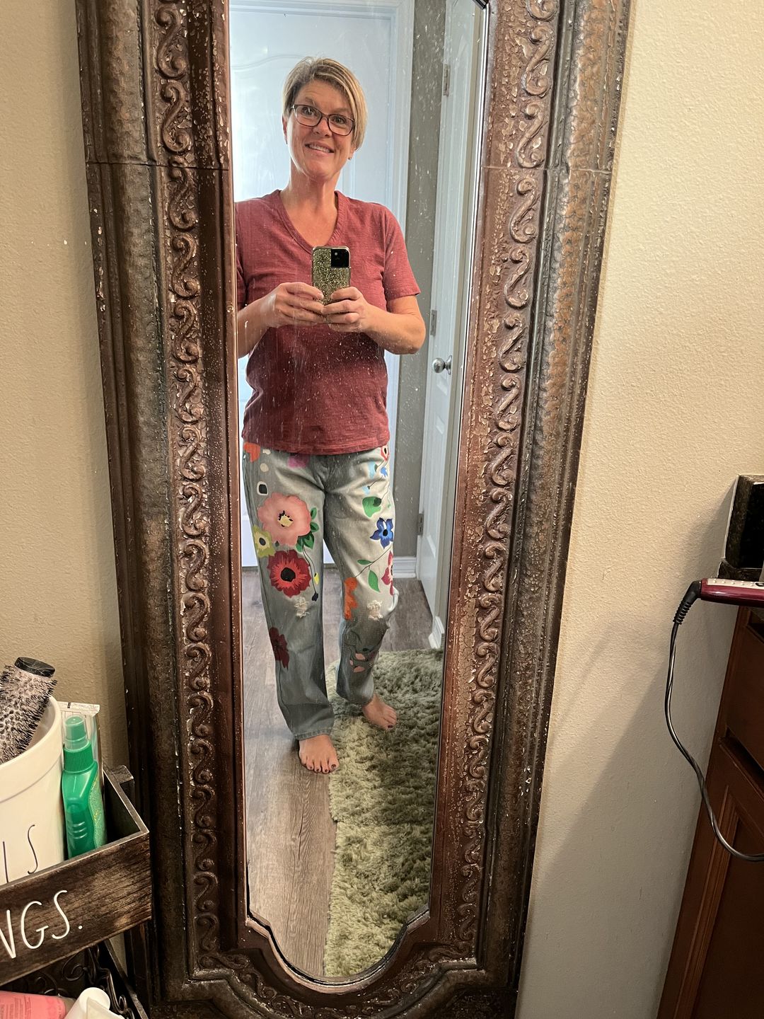 Customer photo review of Denim Floral Casual Pants