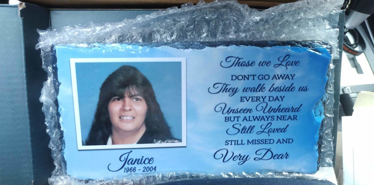 Customer photo review of Memorial gift stone | Personalized Loss of loved one  | Sympathy Gift | Rest in peace | Photo Slate plaque | Remembrance | Celebration of life gift