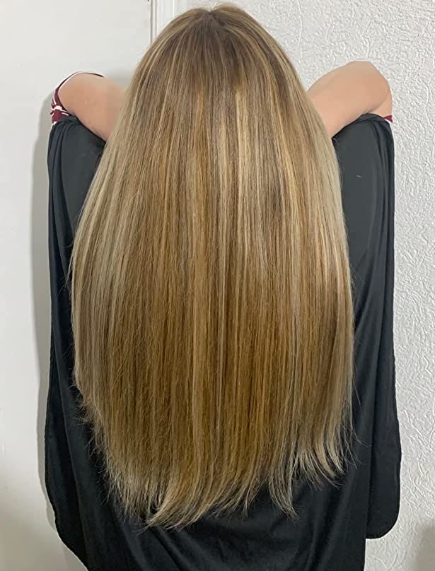Customer photo review of Injection Tape In Virgin Hair Extensions Balayage Brown With Blonde #4/27/4