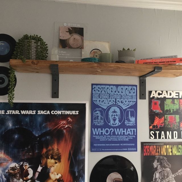 Customer photo review of Rustic Wooden Wall Shelves with Industrial Style Bracket | 22.5cm depth