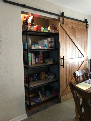 Customer photo review of 8ft Classic Barn Door Hardware Single Door Hardware Kit, J Shape
