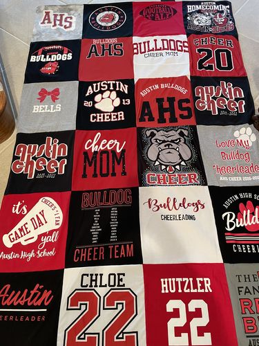 T-shirt quilt featuring bulldogs cheerleading by Beth from TX