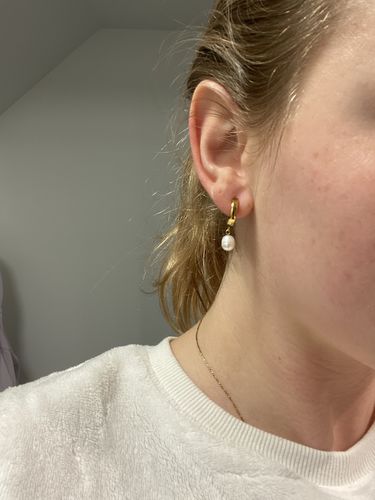 Customer photo review of Pearl Hoops - Gold