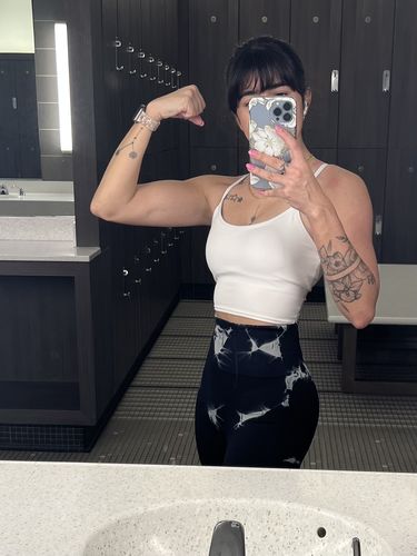 Customer photo review of Black Lightning Marble Scrunch Butt Biker Shorts