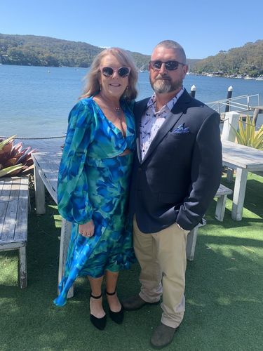 Customer photo review of Kora Satin Midi Dress - Green/Blue Print