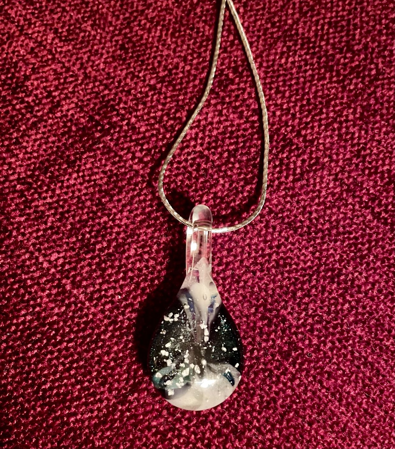 Customer photo review of Ocean Crash Pendant with Infused Cremation Ashes