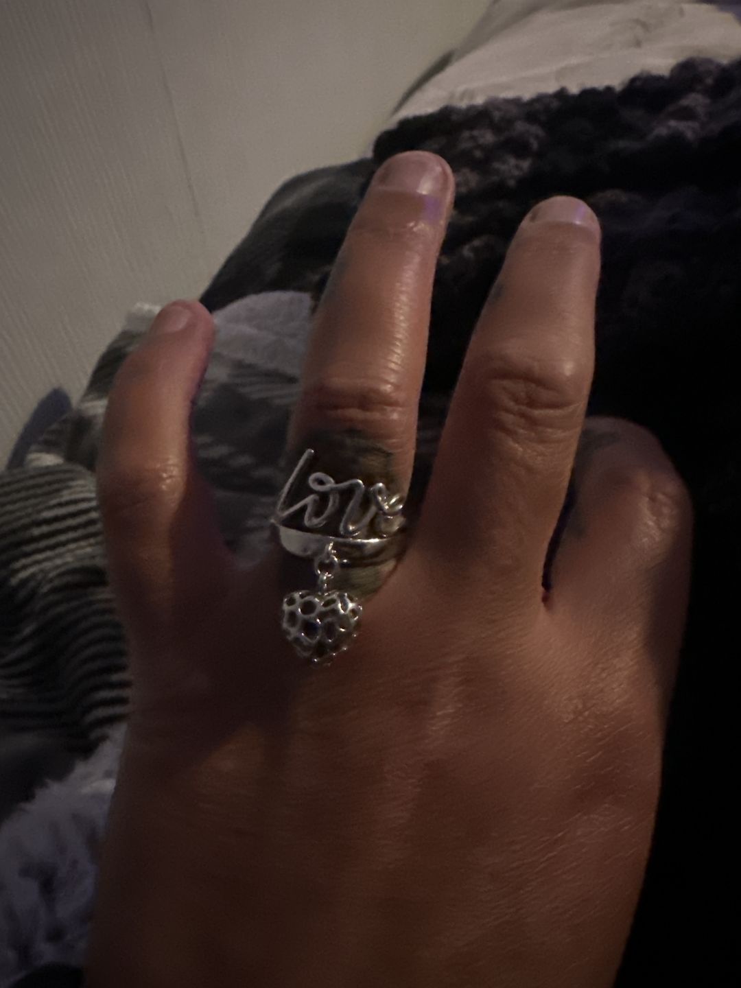 Customer photo review of Angel Heart Charm Ring with Tanzanite