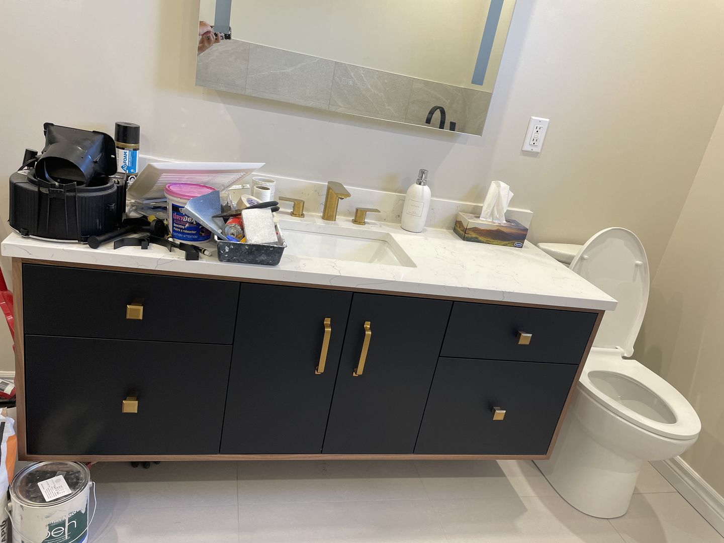 Customer photo review of Sidney 60" Wall Mount Matte Black Bathroom Vanity