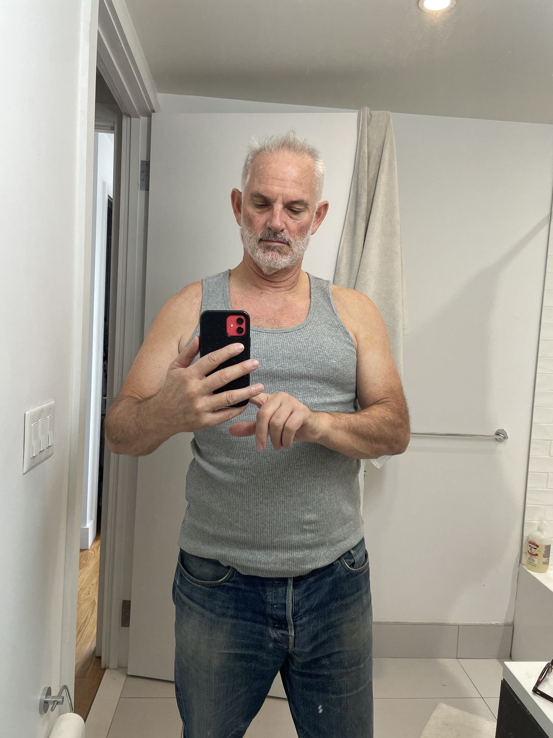 Customer photo review of 10.5 oz Cotton Tank Top - Gray
