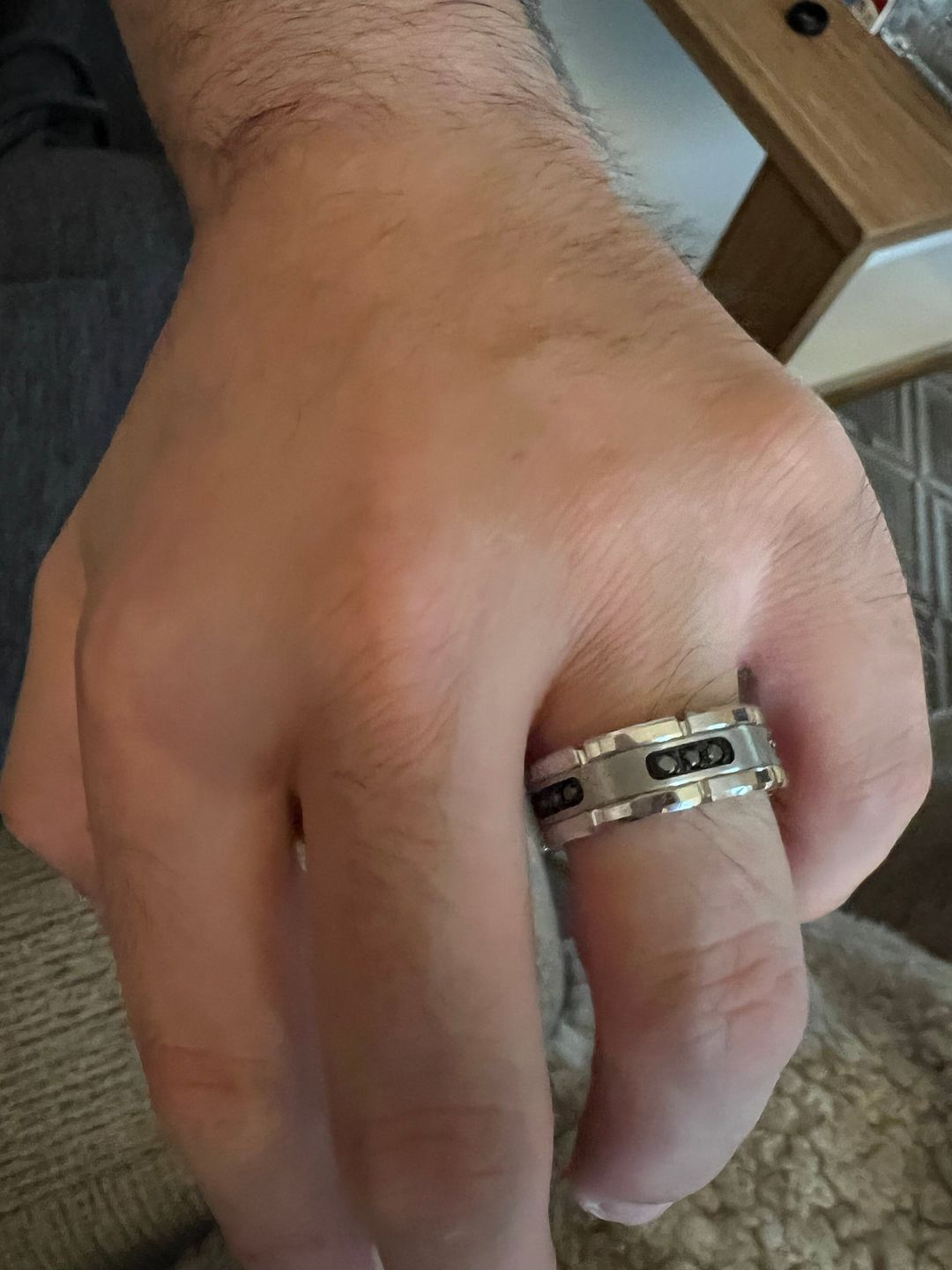 Customer photo review of SURYA | Tungsten Ring Silver Inlay & Black Diamond