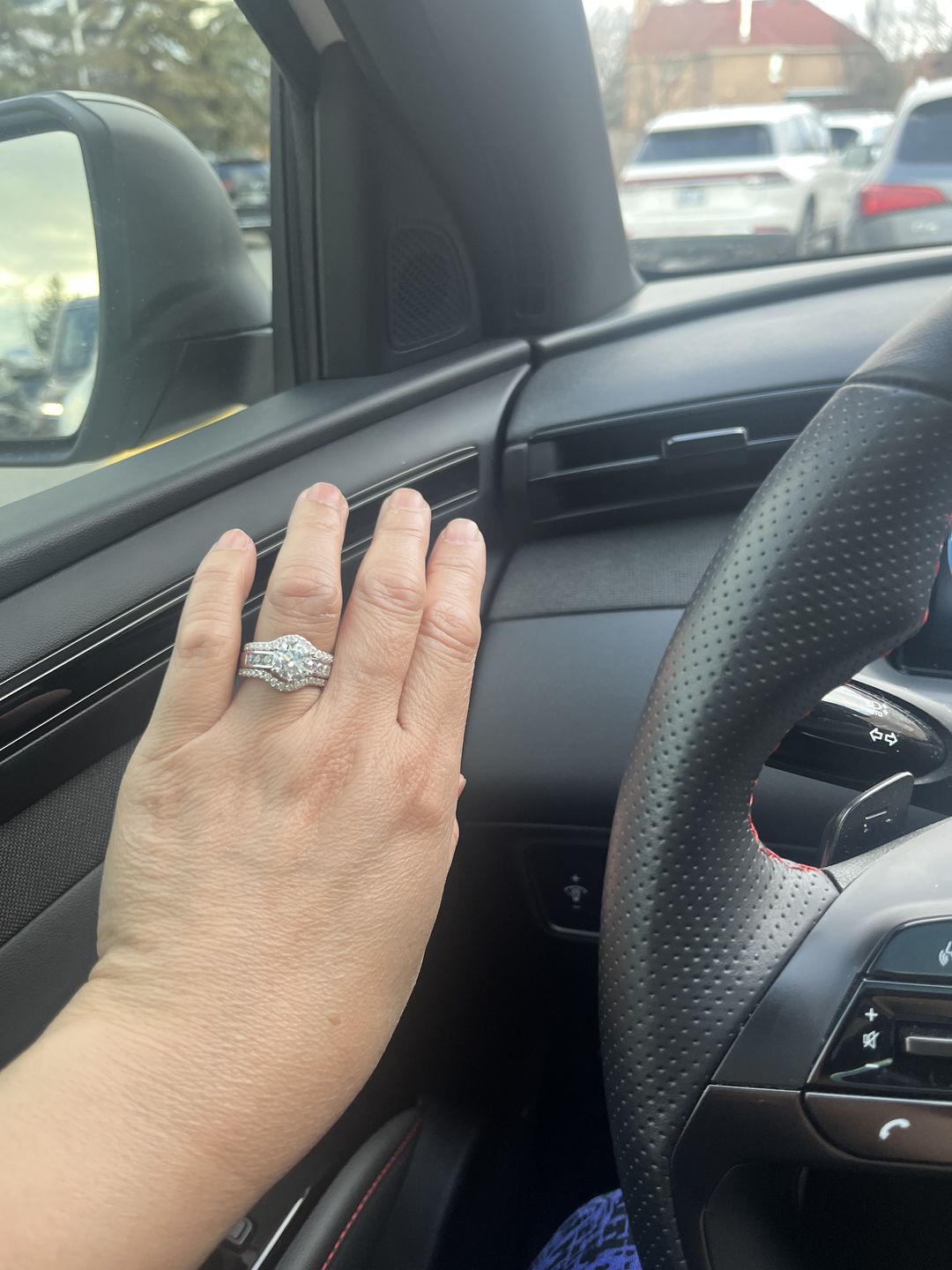 Customer photo review of Curved Pave Moissanite Half Eternity Wedding Band Stackable Ring